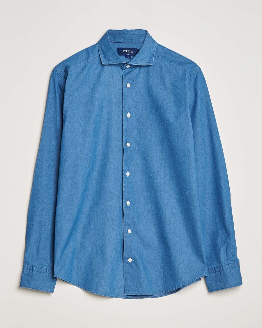 Herr | | Eton | Lightweight Casual Fit Denim Shirt Blue