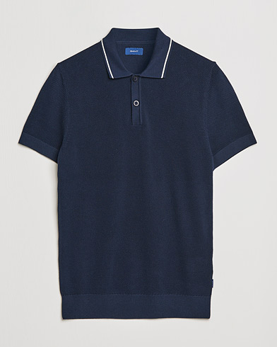 Herr |  | GANT | Textured Knitted Polo Evening Blue