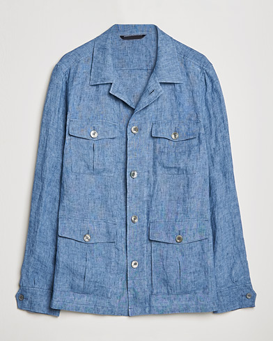 Herr |  | Oscar Jacobson | Safari Linen Shirt Jacket Smog Blue