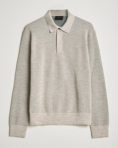 Herr | Stickade pikéer | Brioni | Waffle Wool Knitted Polo Light Grey
