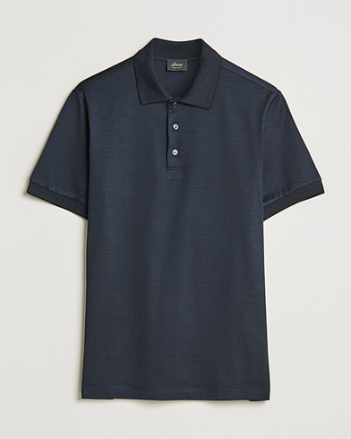 Herr | Kortärmade pikéer | Brioni | Cotton/Silk Short Sleeve Polo Navy