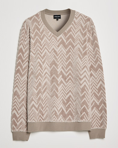 Herr | Stickade tröjor | Giorgio Armani | Velvet Jersey Chevron Sweater Beige