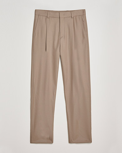 Herr | Flanellbyxor | Giorgio Armani | Tapered Pleated Flannel Trousers Beige