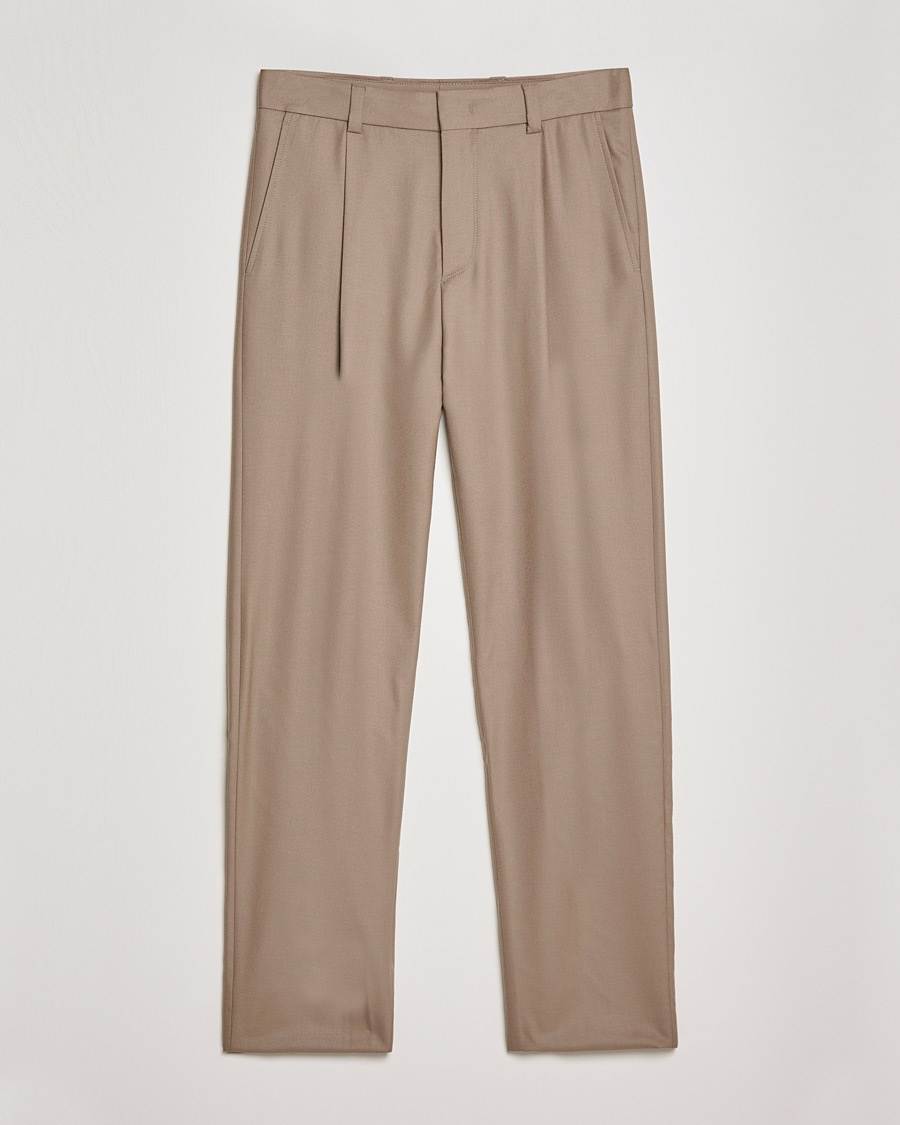  Tapered Pleated Flannel Trousers Beige