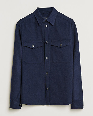 Herr | Skjortjackor | J.Lindeberg | Flat Wool Regular Overshirt Navy