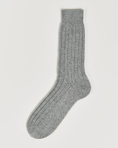 Herr |  | Bresciani | Pure Cashmere Ribbed Socks Light Grey