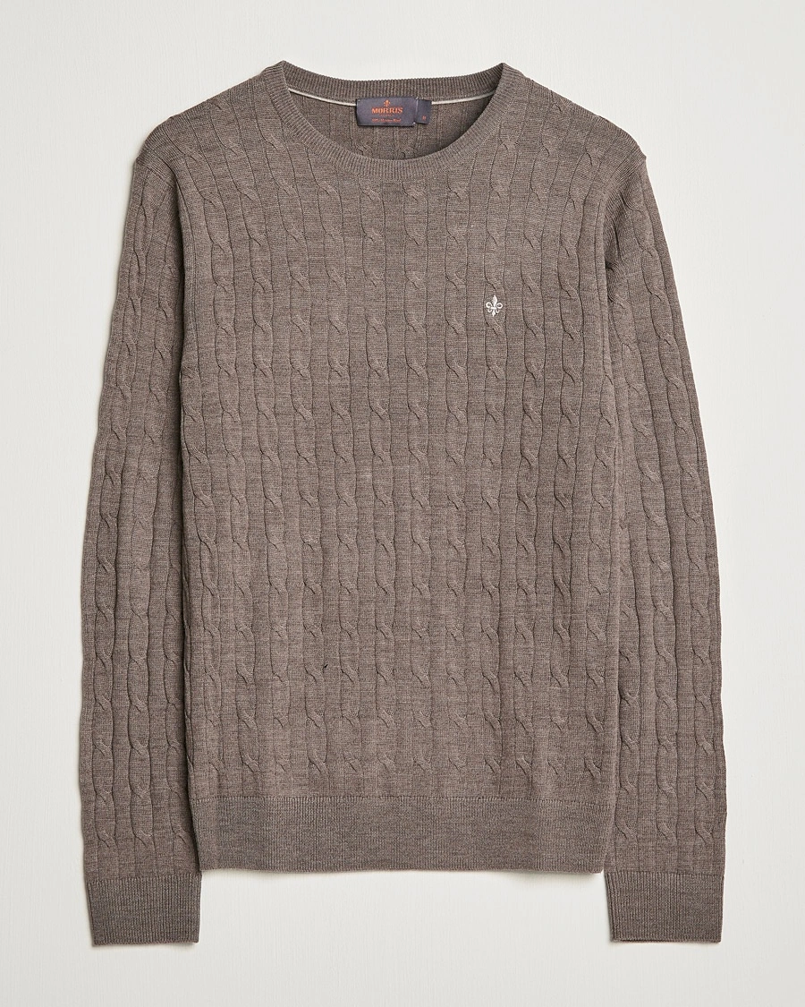 Morris Merino Cable Crew Neck Light Brown – Brun