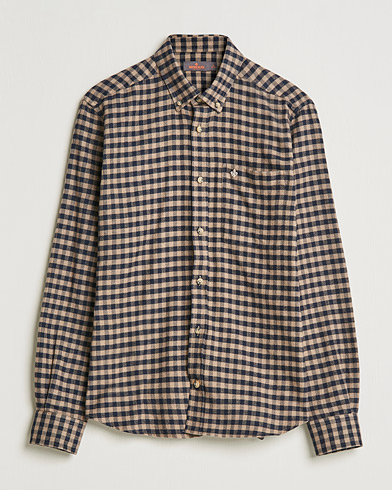 Herr |  | Morris | Brushed Twill Checked Shirt Navy/Brown