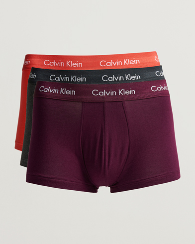 Herr | Wardrobe basics | Calvin Klein | Cotton Stretch 3-Pack Low Rise Trunk Burgundy/Grey/Orange
