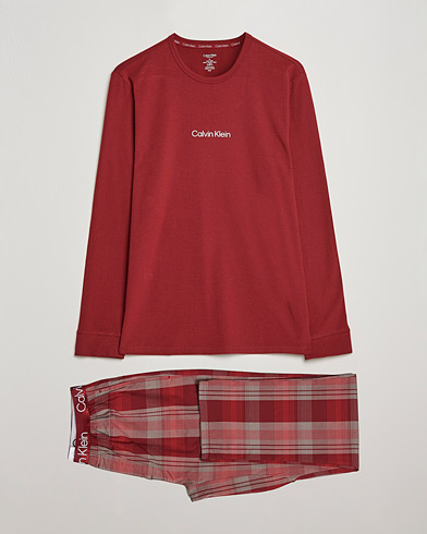 Herr | Pyjamas | Calvin Klein | Logo Long Sleeve Checked Pyjama Set Red