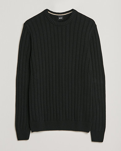 Herr | Stickade tröjor | BOSS | Laaron Strucktured Knitted Sweater Black