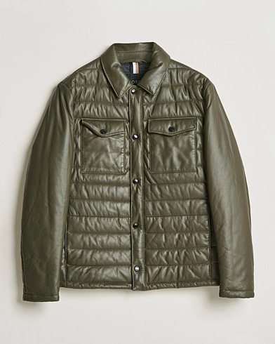 Herr | Skinnjackor | BOSS | Milted Padded Leather Jacket Open Green