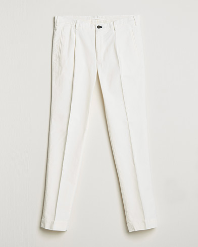 Herr | Uddabyxor | Incotex | Pleated Luxury Moleskine Trousers Off White