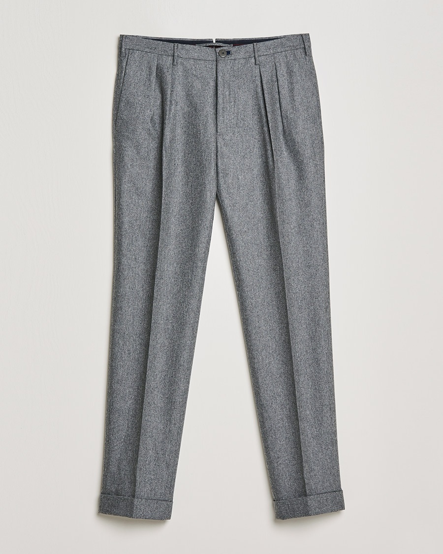 Herr | | Incotex | Pleated Flannel Trousers Grey Melange