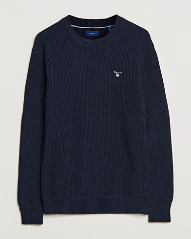 Herr | Preppy Authentic | GANT | Cotton/Wool Ribbed Sweater Evening Blue