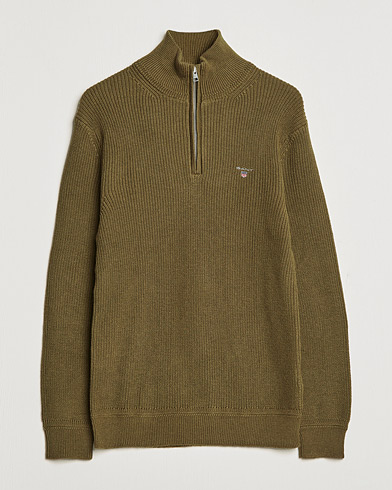 Herr |  | GANT | Cotton/Wool Ribbed Half Zip Sweater Army Green
