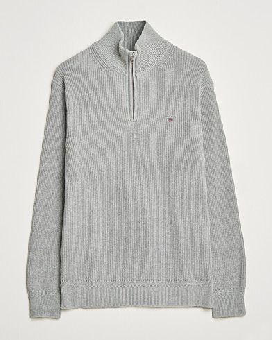 Herr |  | GANT | Cotton/Wool Ribbed Half Zip Sweater Grey Melange