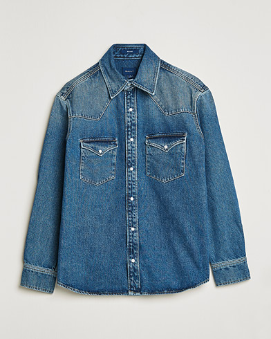 Herr | Jeansskjortor | GANT | Western Denim Shirt Vintageg Blue