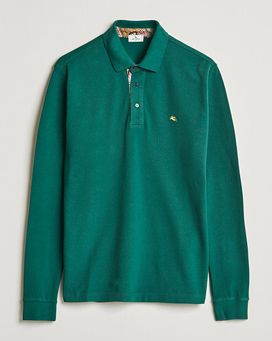 Herr | Långärmade pikéer | Etro | Long Sleeve Contrast Paisley Polo Emerald