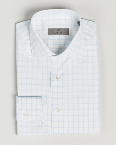 Herr | Businesskjortor | Canali | Slim Fit Cut Away Shirt Blue Check