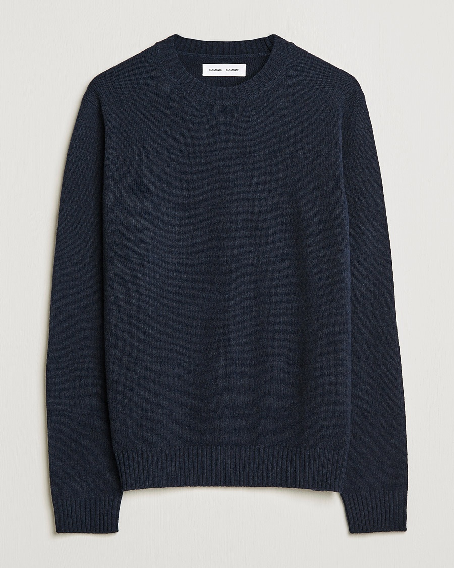 Samsøe Samsøe Sylli Wool Crew Neck Salute Navy, Herr, Stickad tröja, Blå, Storlek S