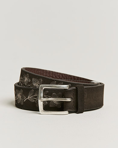 Herr | Bälten | Orciani | Engraved Suede Belt 3,5 cm Dark Brown