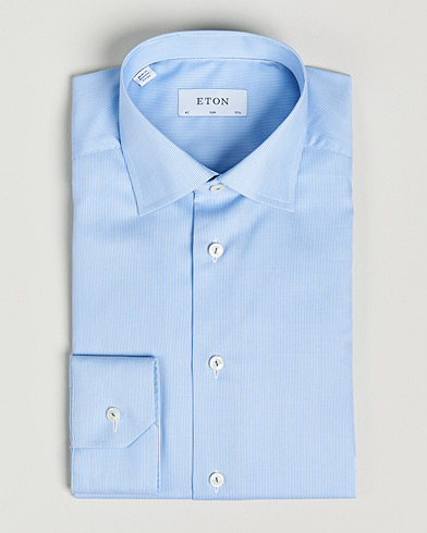Herr |  | Eton | Striped Fine Twill Slim Shirt Mid Blue