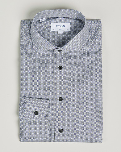 Herr | Formella | Eton | Floral Print Cotton Tencel Flannel Shirt Navy