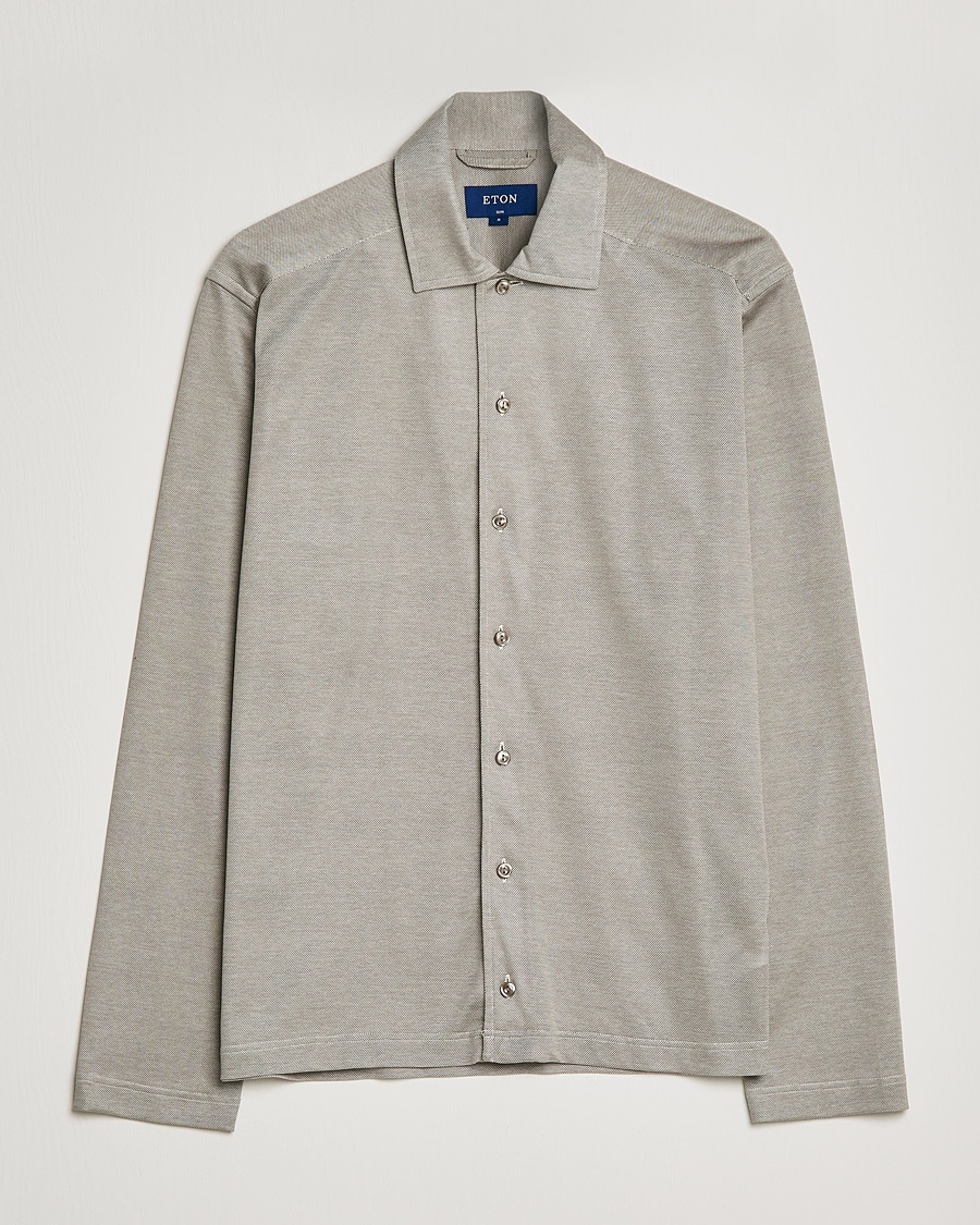 Herr | | Eton | Oxford Pique Shirt Light Grey
