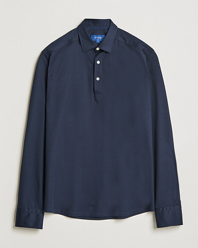 Herr | Långärmade pikéer | Eton | Slim Fit Cotton Piqué Popover Shirt  Navy