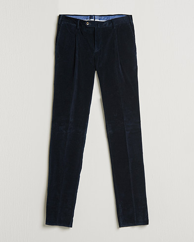 Herr | Manchesterbyxor | PT01 | Slim Fit Pleated Corduroy Trousers Navy
