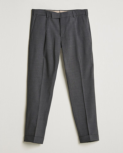 Herr | Byxor | PT01 | Slim Fit Pleated Wool Trousers Dark Grey