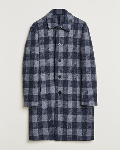 Herr | Rockar | Harris Wharf London | Vichy Fleece Lined Mac Coat Blue/Grey