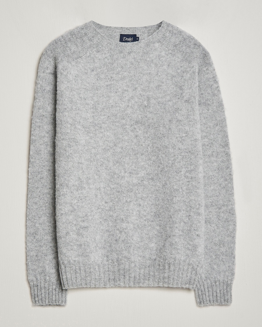 Herr | Drake's | Drake's | Brushed Shetland Crew Silver Grey
