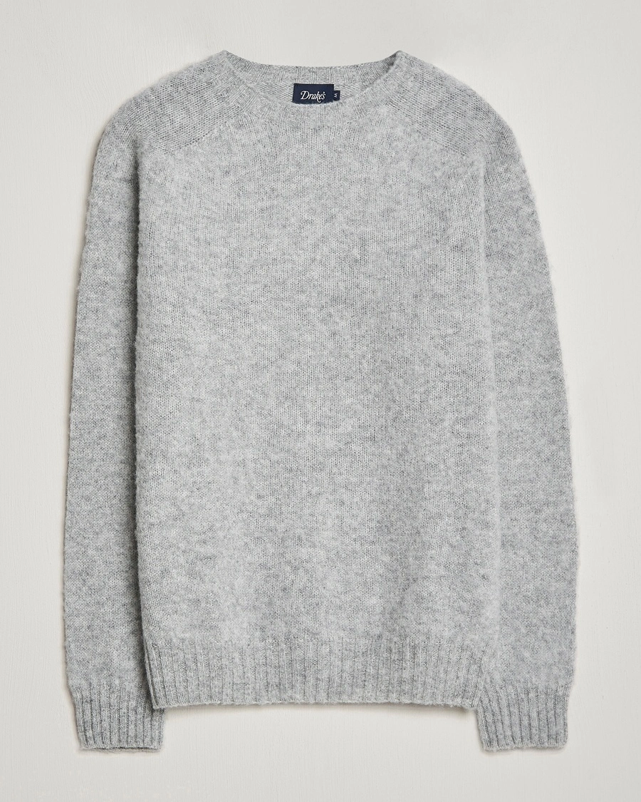 Drake's Brushed Shetland Crew Grey – Grå