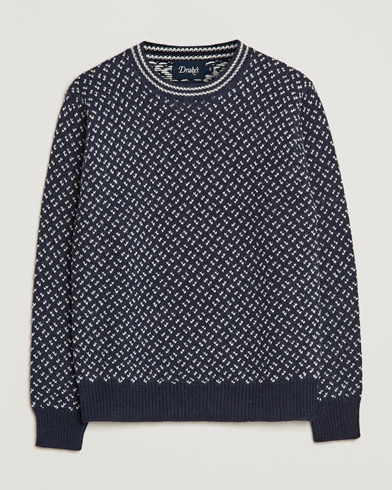 Herr | Stickade tröjor | Drake's | Norwegian Wool/Alpaca Crew Navy