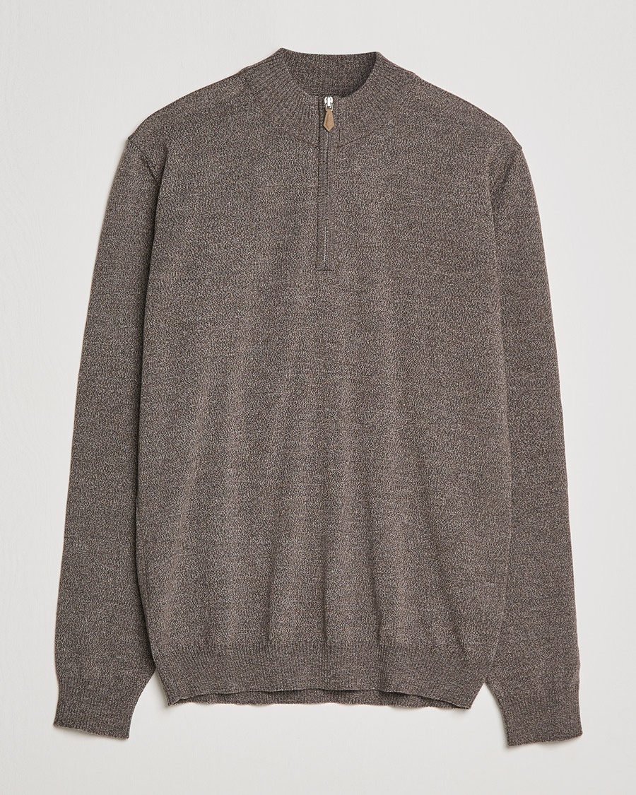 Herr | Stenströms | Stenströms | Merino Mouliné Half Zip Brown