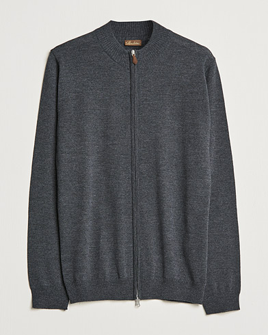 Herr | Zip-tröjor | Stenströms | Merino Full Zip Charcoal Grey