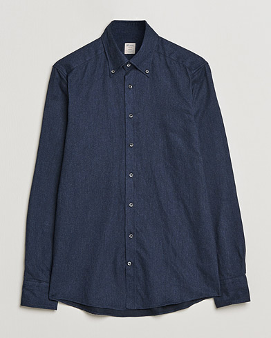 Herr | Skjortor | Stenströms | Slimline Flannel Shirt Dark Blue