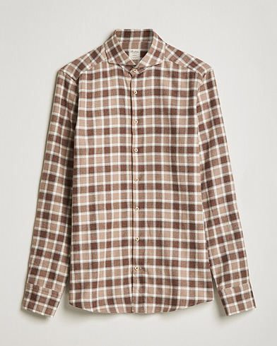 Herr | Skjortor | Stenströms | Slimline Checked Flannel Shirt Brown