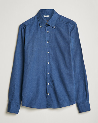 Herr |  | Stenströms | Slimline Button Down Printed Oxford Shirt Indigo Blue