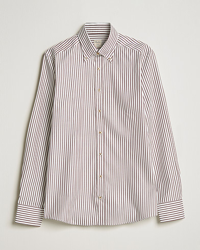 Herr |  | Stenströms | Slimline Striped Pinpoint Oxford Shirt Brown
