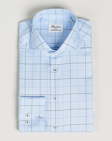 Herr |  | Stenströms | Slimline Cut Away Windowpane Shirt Blue