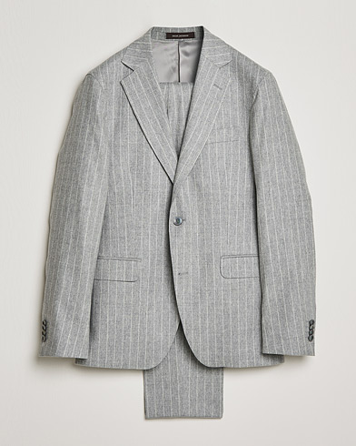 Herr | Kostymer | Oscar Jacobson | Ego Pinstripe Wool Flannel Suit Grey Melange