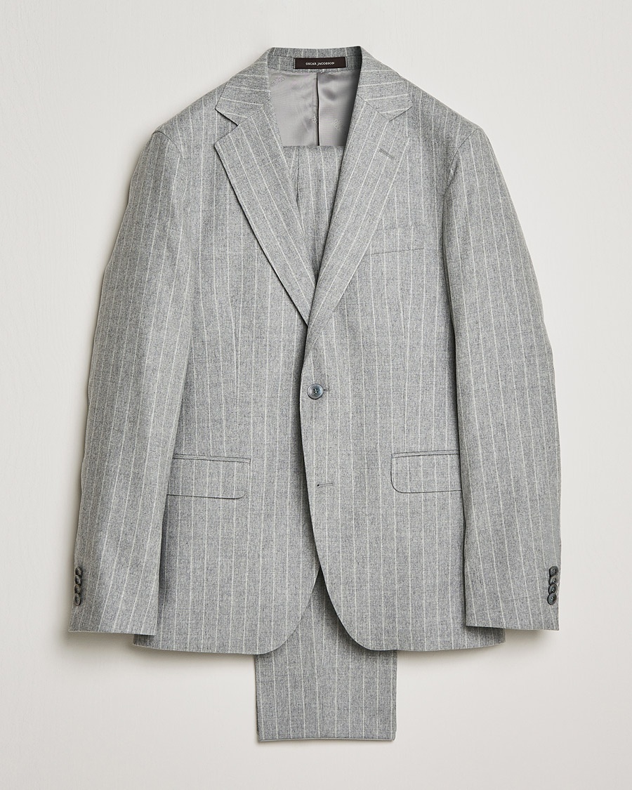  Ego Pinstripe Wool Flannel Suit Grey Melange