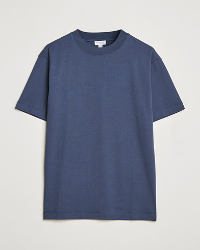 Herr | T-Shirts | Sunspel | Brushed Cotton Mock Neck Tee Navy