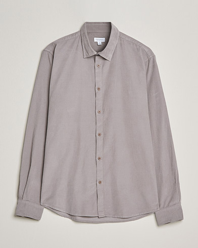 Herr | Manchesterskjortor | Sunspel | Cotton Baby Cord Shirt Umber Brown