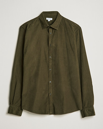 Herr | Manchesterskjortor | Sunspel | Cotton Baby Cord Shirt Dark Moss
