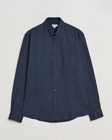 Herr | Sunspel | Sunspel | Brushed Cotton Flannel Shirt Navy Melange