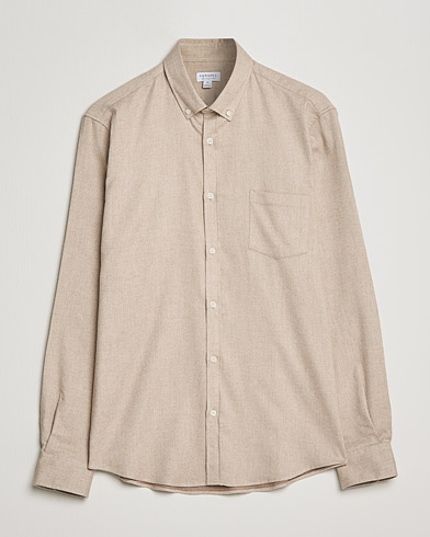 Herr | Sunspel | Sunspel | Brushed Cotton Flannel Shirt Oatmeal Melange